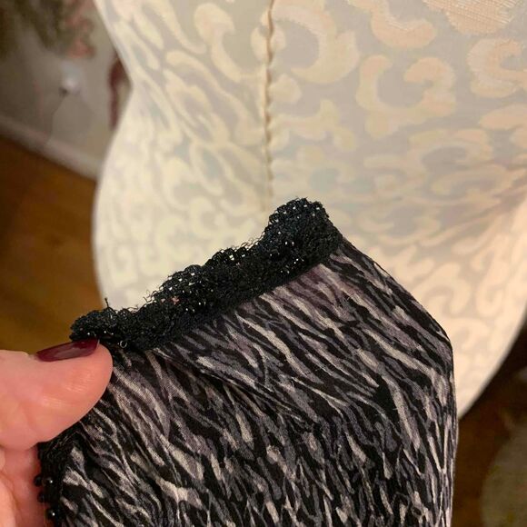 Spencer Jeremy NWT 8 Silk Navy White Pattern Skirt Lace Trim - Picture 8 of 9